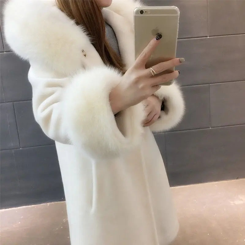 Winter New Women's Warm Fur Coat, Faux Fur Faux Fur Hooded Mid-length - GLR SHOPPING