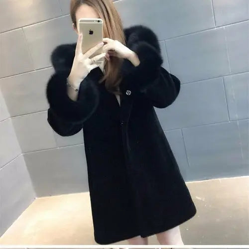 Winter New Women's Warm Fur Coat, Faux Fur Faux Fur Hooded Mid-length - GLR SHOPPING