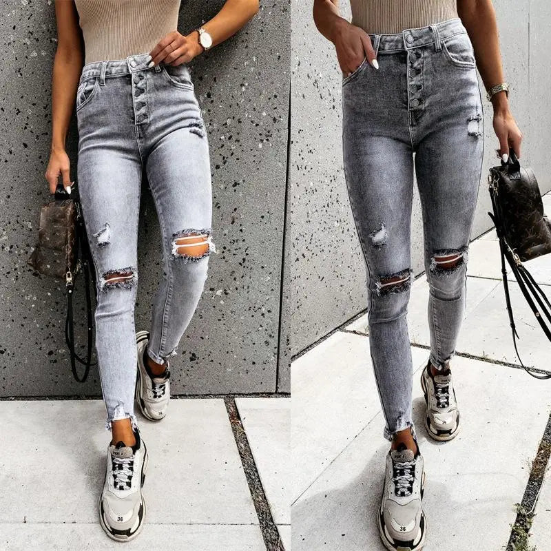 High Waist Jeans Women Slim Washed Denim Pencil Pants - GLR SHOPPING