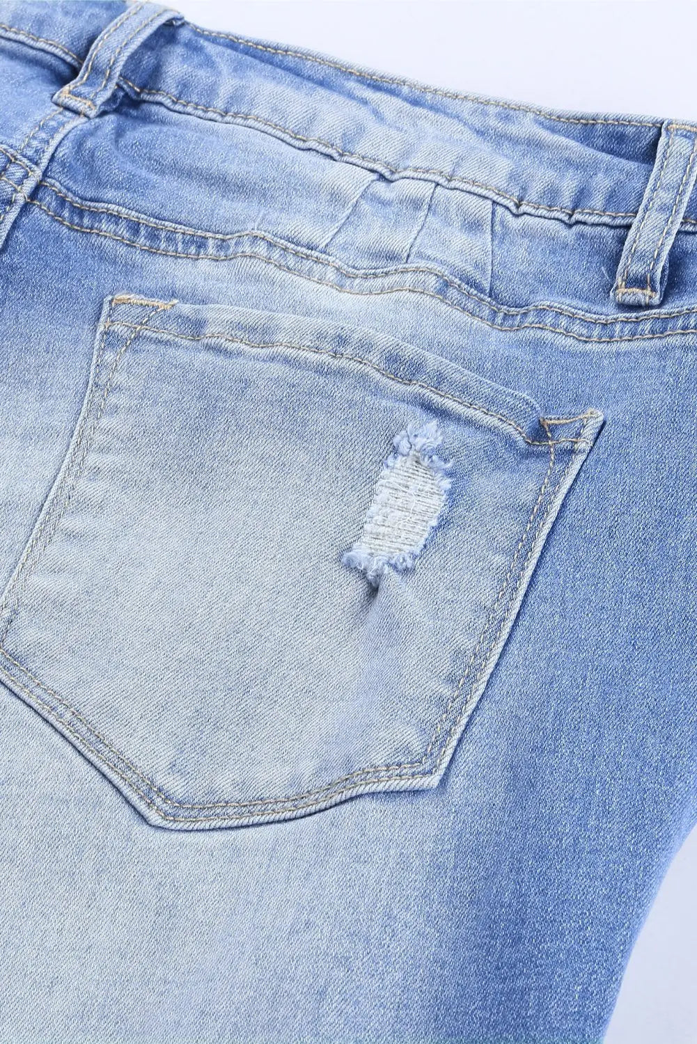 Fashion Blue High Rise Button Front Frayed Ankle Skinny Jeans - GLR SHOPPING