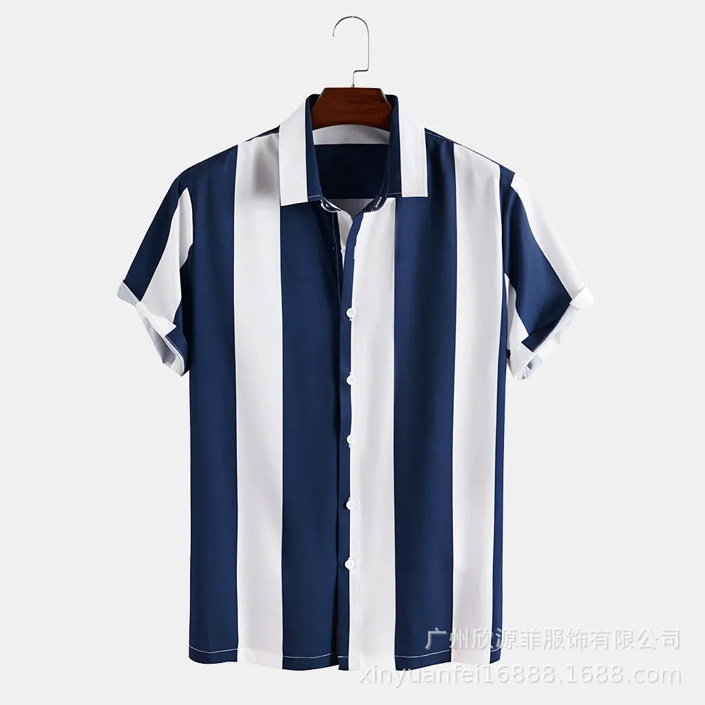 Wide Stripe Lane Print Shirts - GLR SHOPPING