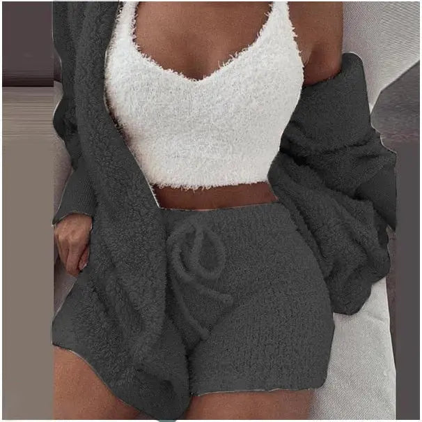 Fluffy Three Piece Set Lounge Sexy Outfits - GLR SHOPPING