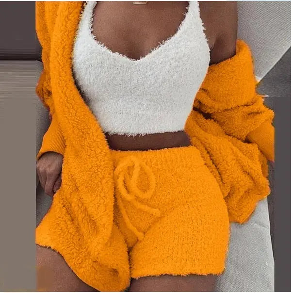 Fluffy Three Piece Set Lounge Sexy Outfits - GLR SHOPPING