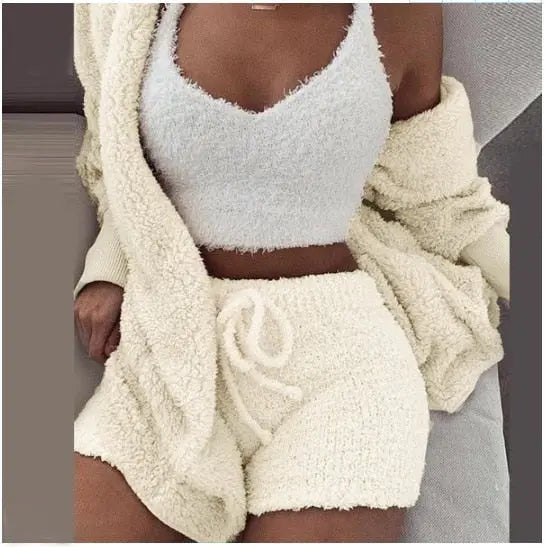 Fluffy Three Piece Set Lounge Sexy Outfits - GLR SHOPPING