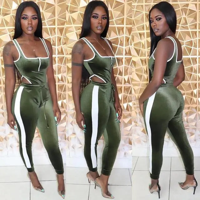 Velvet Bodysuit Pencil Pants Set - GLR SHOPPING