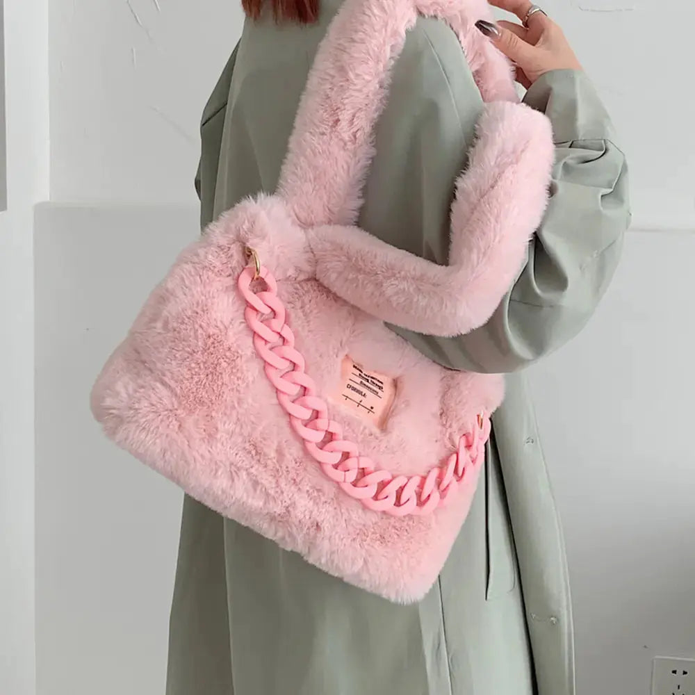 Fluffy Faux Fur Soft Shoulder Bags - GLR SHOPPING