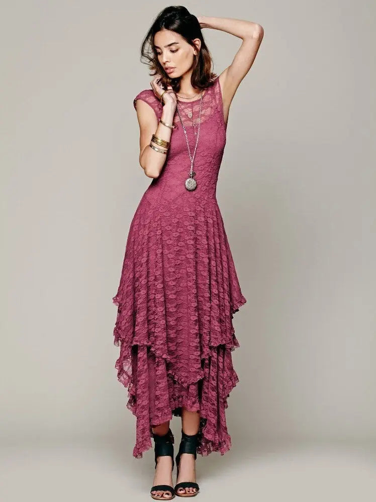 Asymmetric Hem Lace Dress - GLR SHOPPING