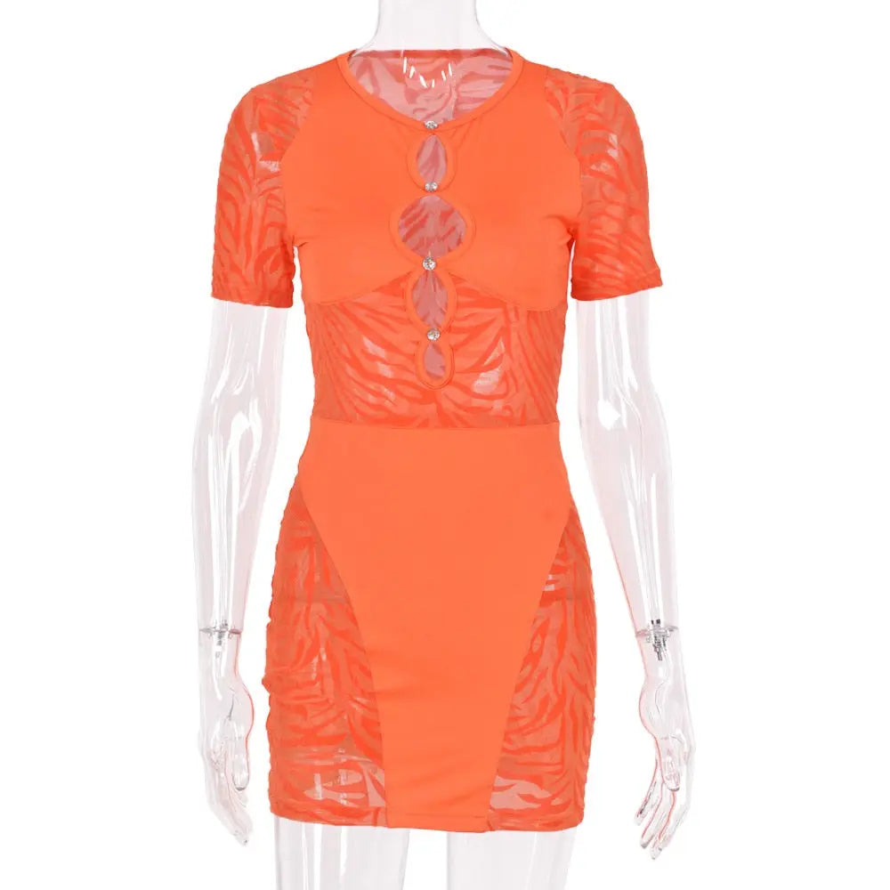Cut Out Sexy Zebra Mesh Mini Dress - GLR SHOPPING