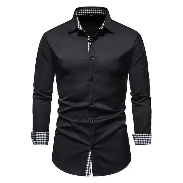 Plaid Patchwork Formal Shirts for Men - GLR SHOPPING