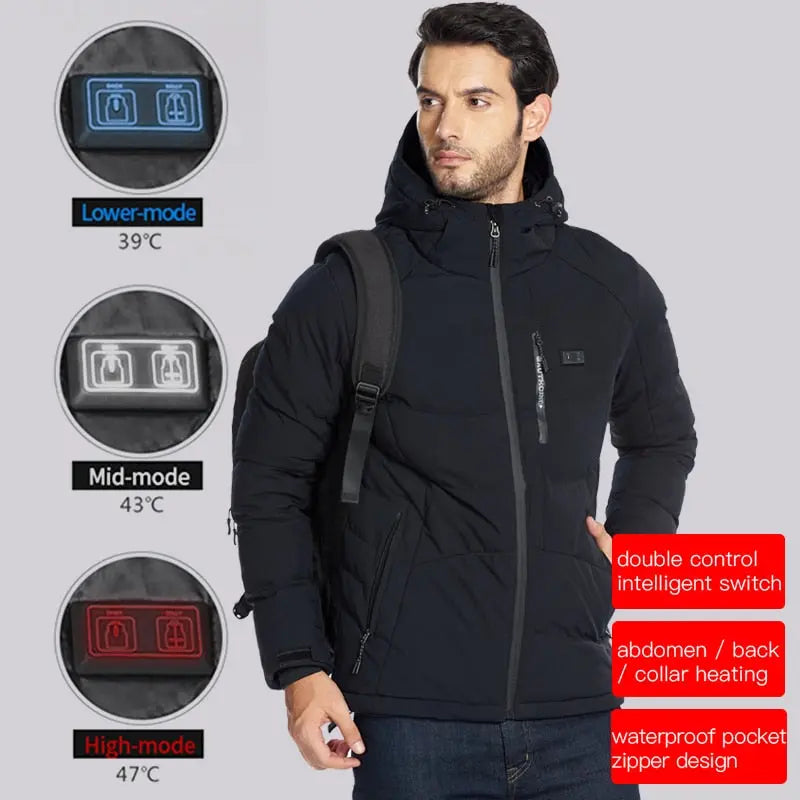 Men Winter Outdoor USB Infrared Heating Hooded Jacket - GLR SHOPPING