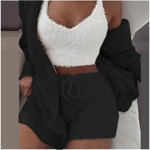 Fluffy Three Piece Set Lounge Sexy Outfits - GLR SHOPPING