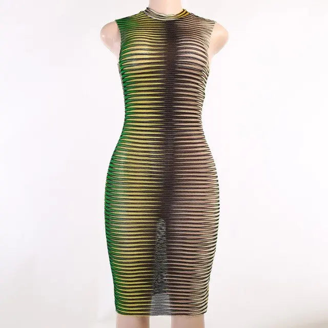 Stripe Printed O-neck Party Mini Dresse - GLR SHOPPING