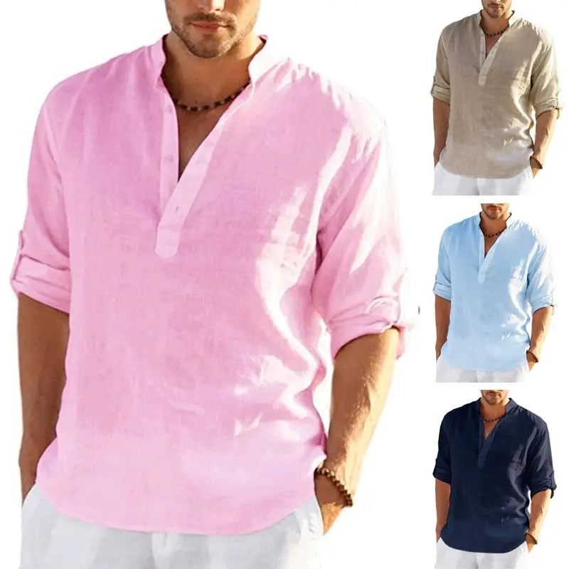 Men's Linen Long Sleeve Shirt - GLR SHOPPING