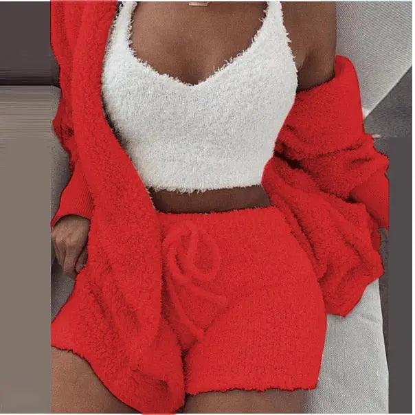 Fluffy Three Piece Set Lounge Sexy Outfits - GLR SHOPPING