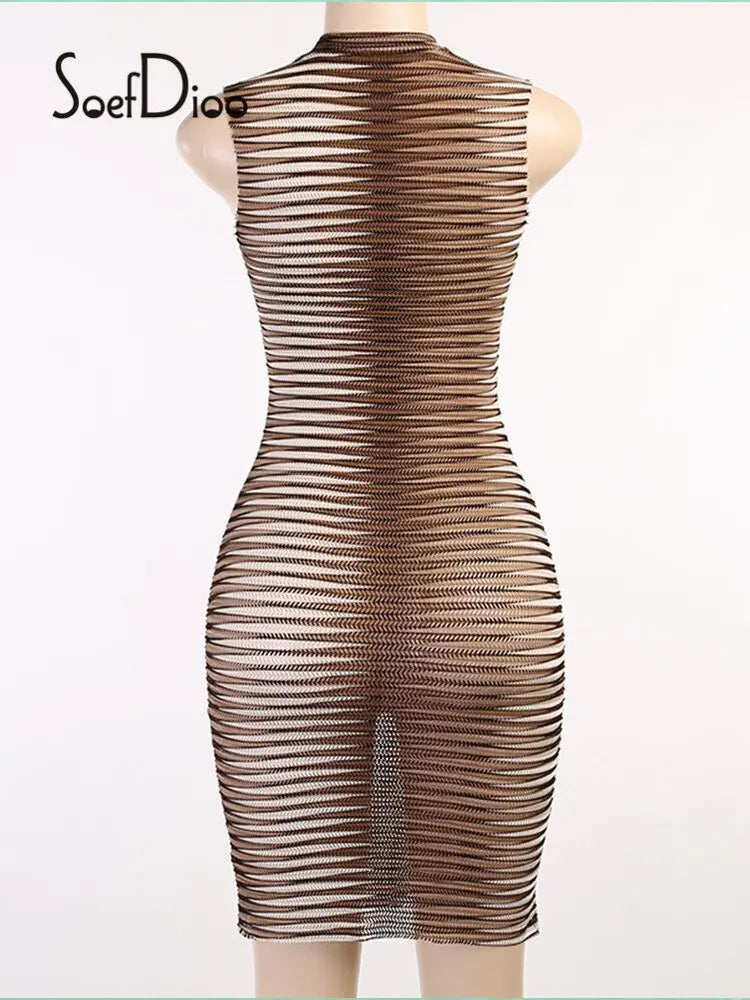Stripe Printed O-neck Party Mini Dresse - GLR SHOPPING