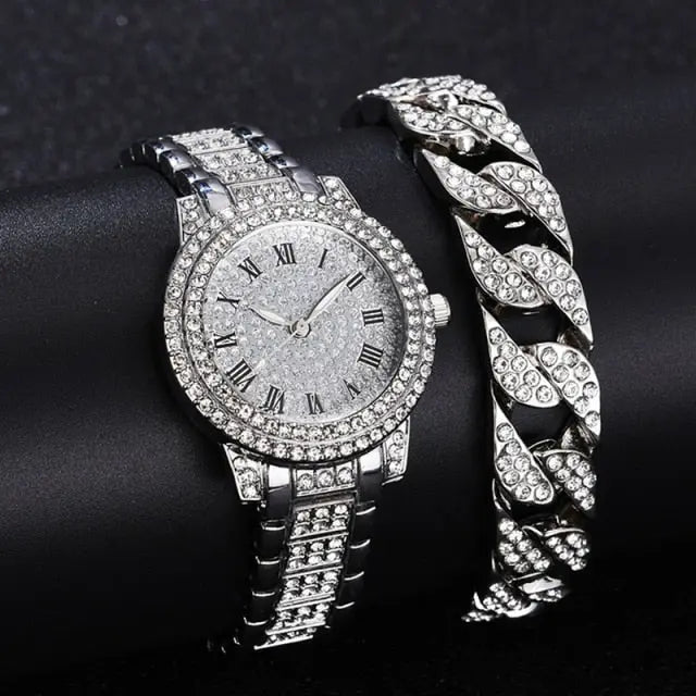 Diamond Crystals Watch and Bracelet Set - GLR SHOPPING