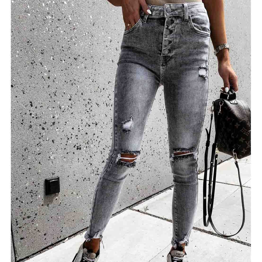 High Waist Jeans Women Slim Washed Denim Pencil Pants - GLR SHOPPING