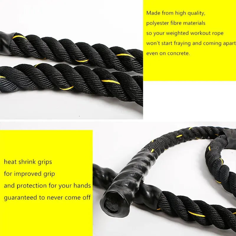 25mm Fitness Heavy Jump Rope Crossfit Weighted Battle Skipping Ropes Power Training Improve Strength Building Muscle 2.8m/3m - GLR SHOPPING