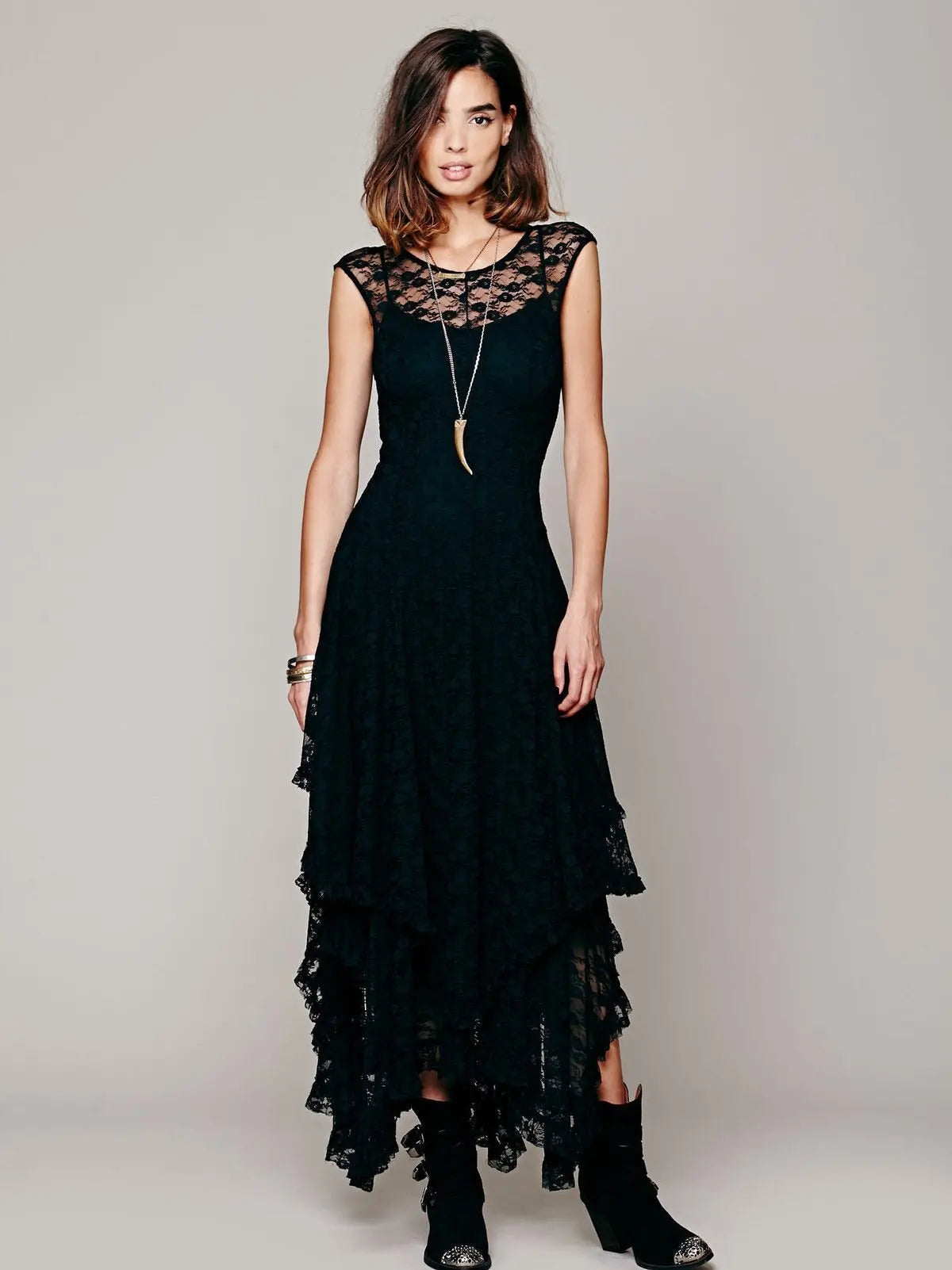 Asymmetric Hem Lace Dress - GLR SHOPPING