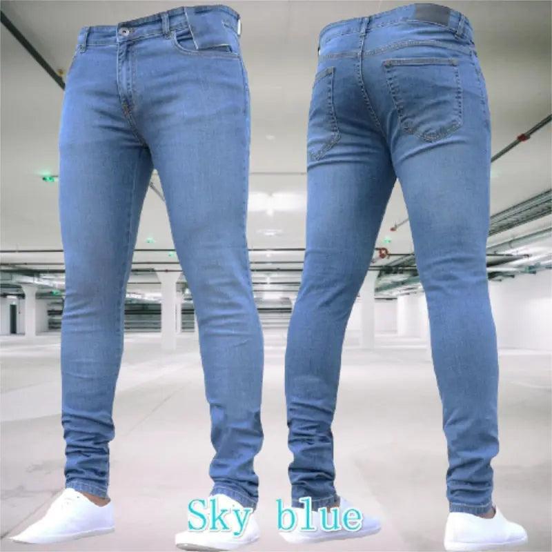Mens Pants Retro Washing Zipper Stretch Jeans - GLR SHOPPING