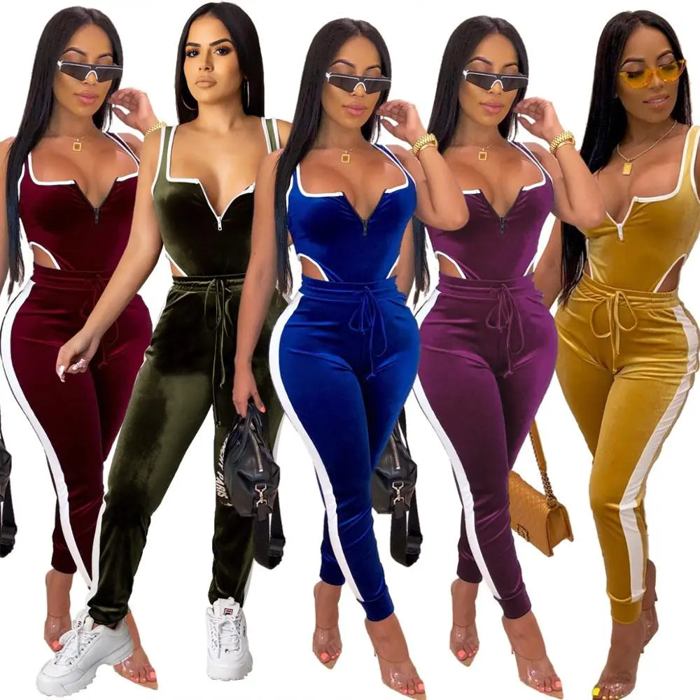 Velvet Bodysuit Pencil Pants Set - GLR SHOPPING