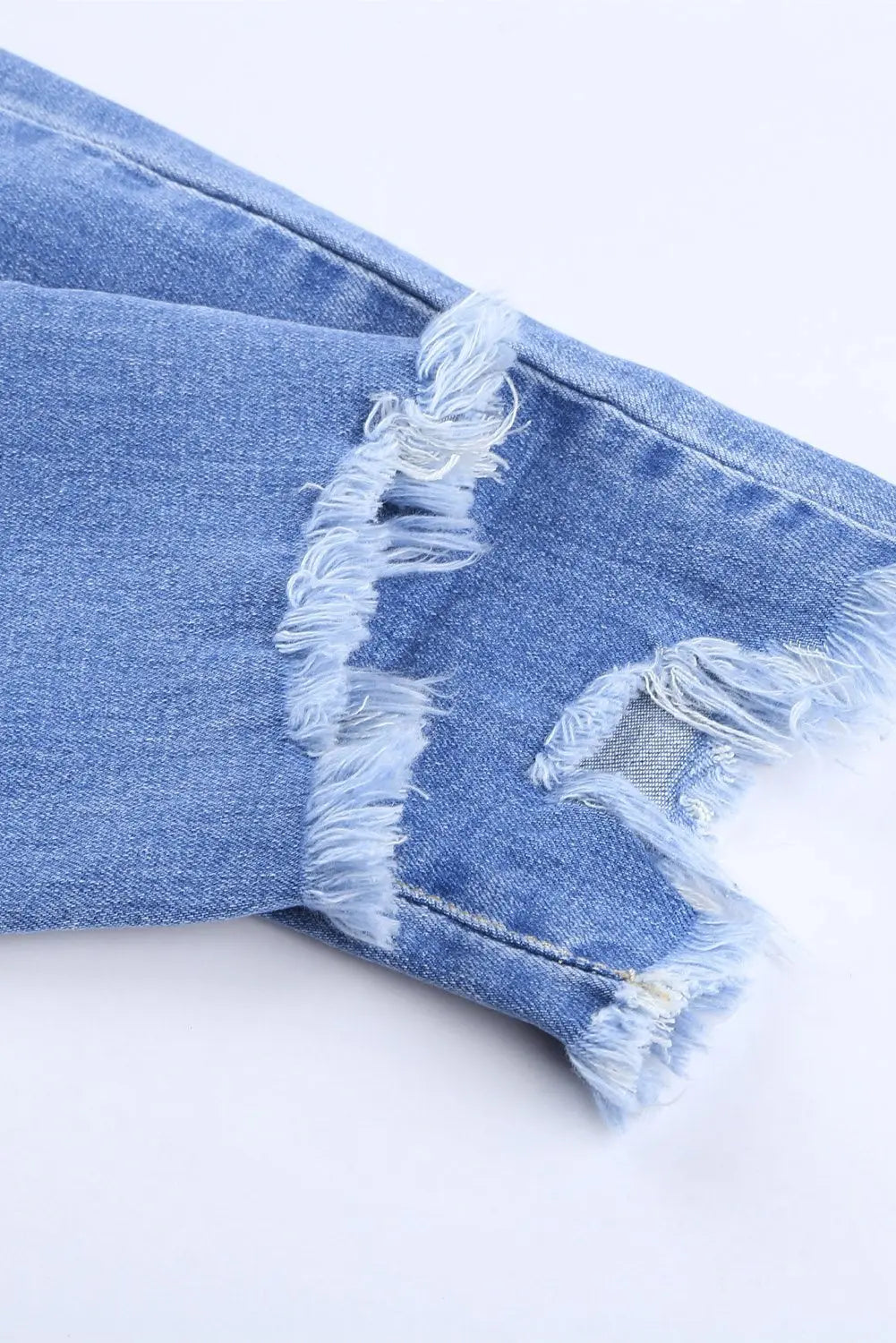 Fashion Blue High Rise Button Front Frayed Ankle Skinny Jeans - GLR SHOPPING