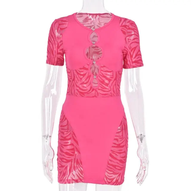 Cut Out Sexy Zebra Mesh Mini Dress - GLR SHOPPING