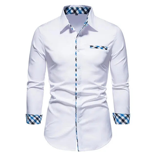 Plaid Patchwork Formal Shirts for Men - GLR SHOPPING