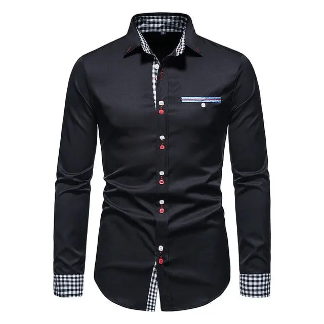 Plaid Patchwork Formal Shirts for Men - GLR SHOPPING