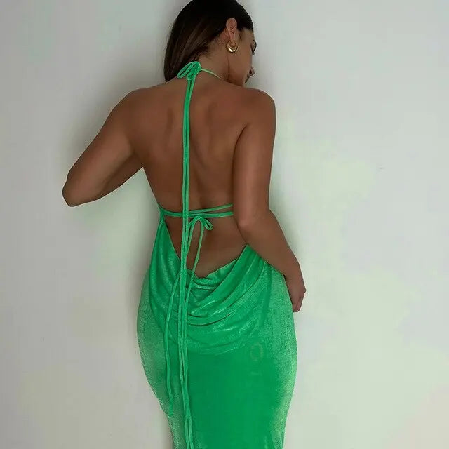 Open Back Slim Cami Strap Long Dresses - GLR SHOPPING