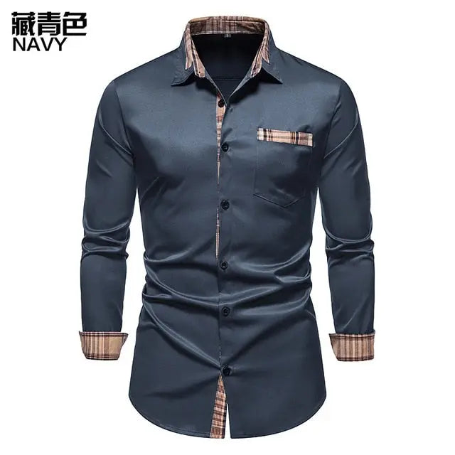 Plaid Patchwork Formal Shirts for Men - GLR SHOPPING