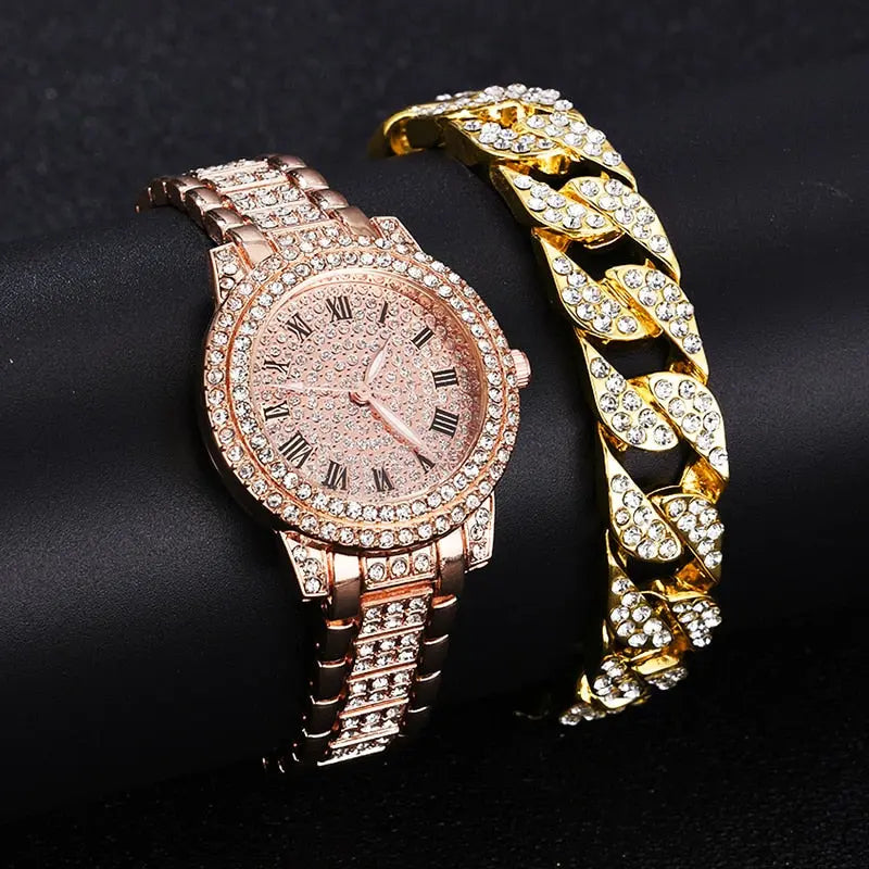 Diamond Crystals Watch and Bracelet Set - GLR SHOPPING