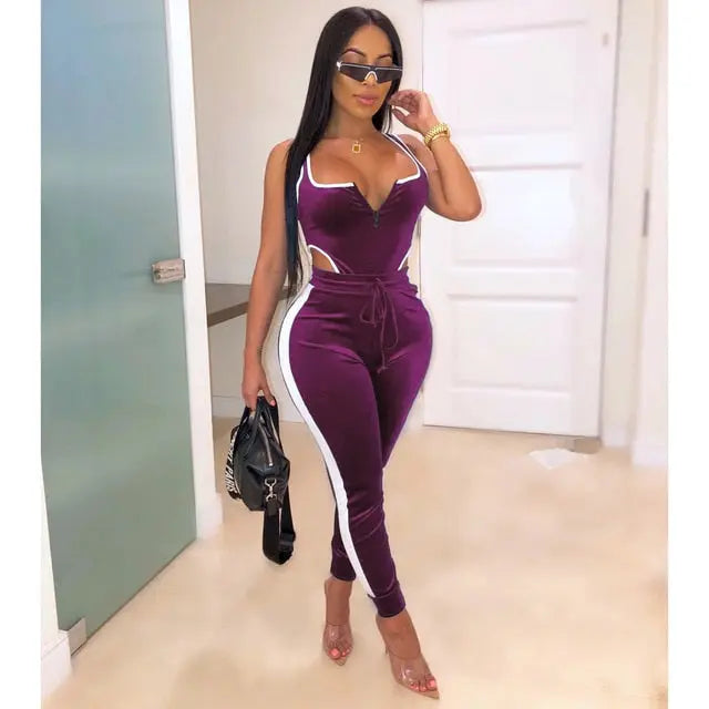 Velvet Bodysuit Pencil Pants Set - GLR SHOPPING