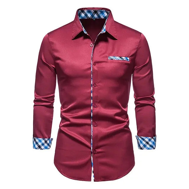 Plaid Patchwork Formal Shirts for Men - GLR SHOPPING