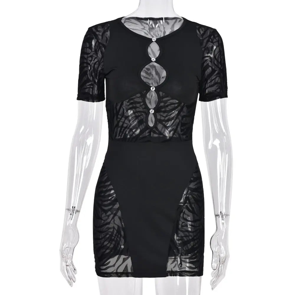 Cut Out Sexy Zebra Mesh Mini Dress - GLR SHOPPING