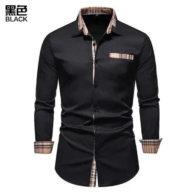 Plaid Patchwork Formal Shirts for Men - GLR SHOPPING