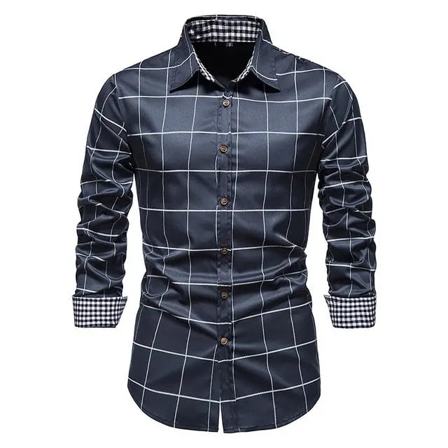 Plaid Patchwork Formal Shirts for Men - GLR SHOPPING