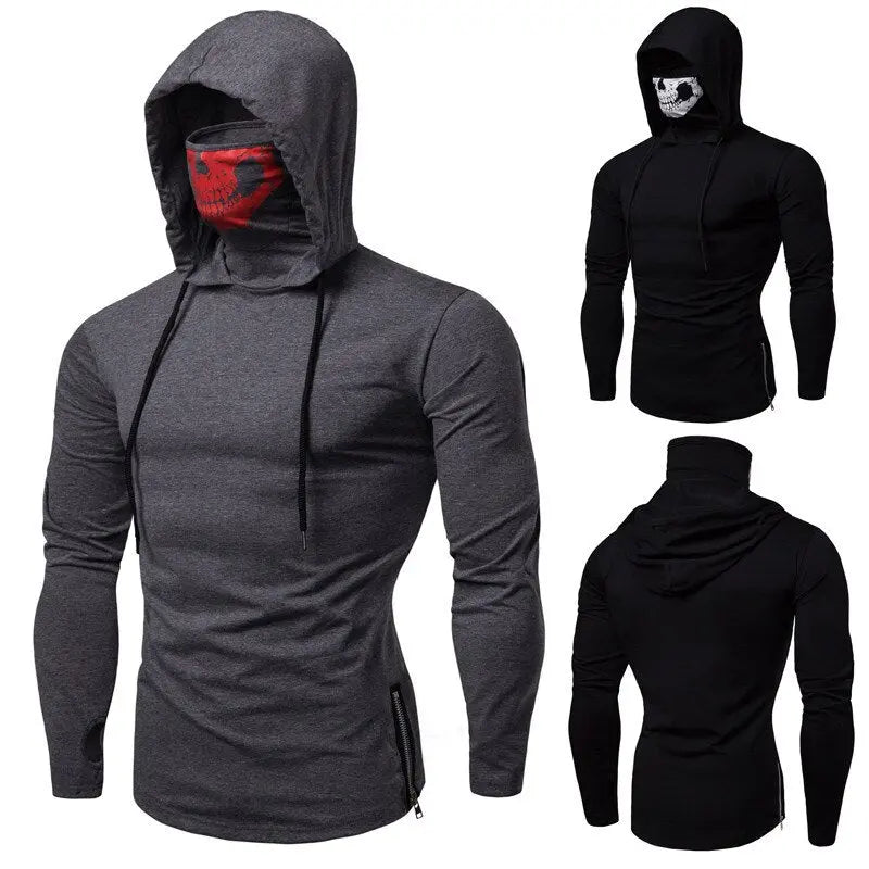 Autumn New Elastic Fitness Men's Ninja Suit Hooded Slim Long sleeved T - GLR SHOPPING