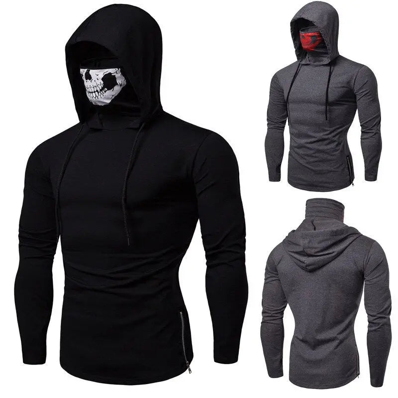 Autumn New Elastic Fitness Men's Ninja Suit Hooded Slim Long sleeved T - GLR SHOPPING