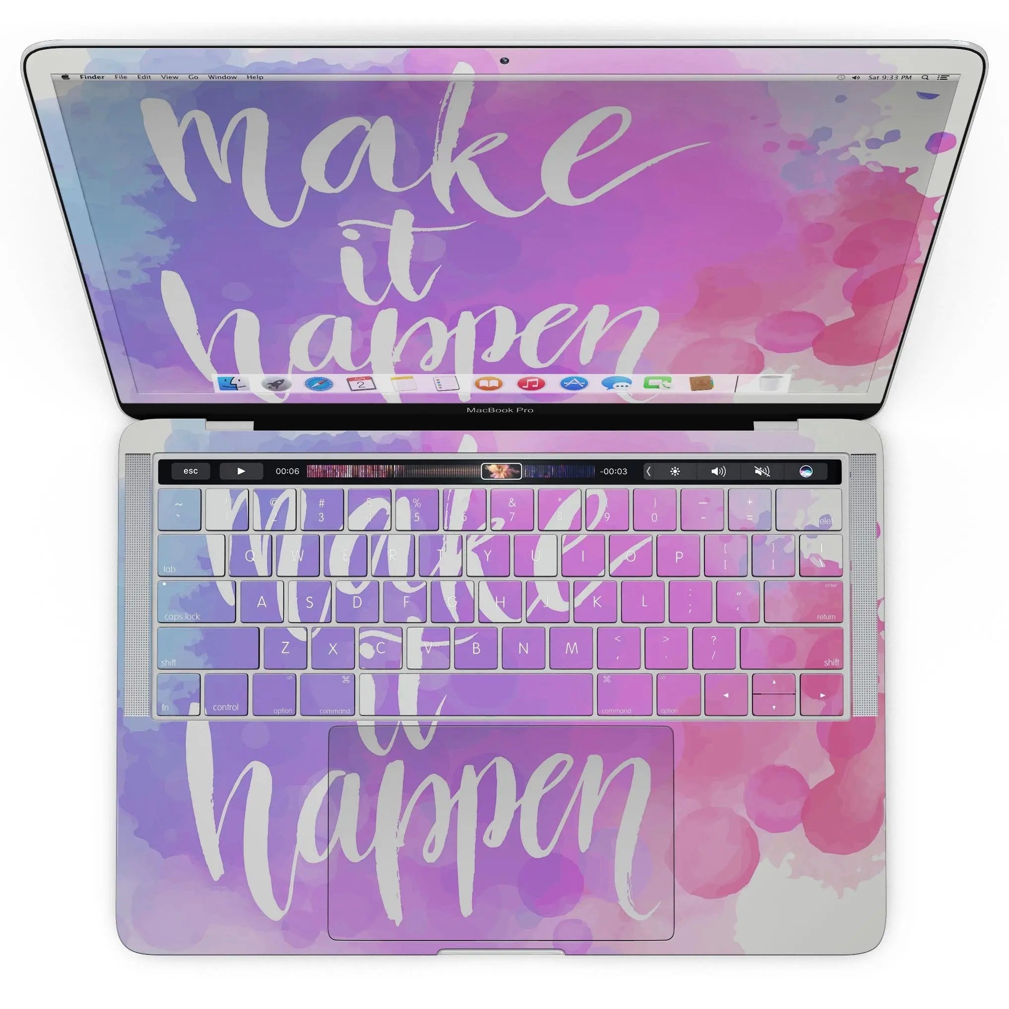 a laptop computer with a watercolor design on it