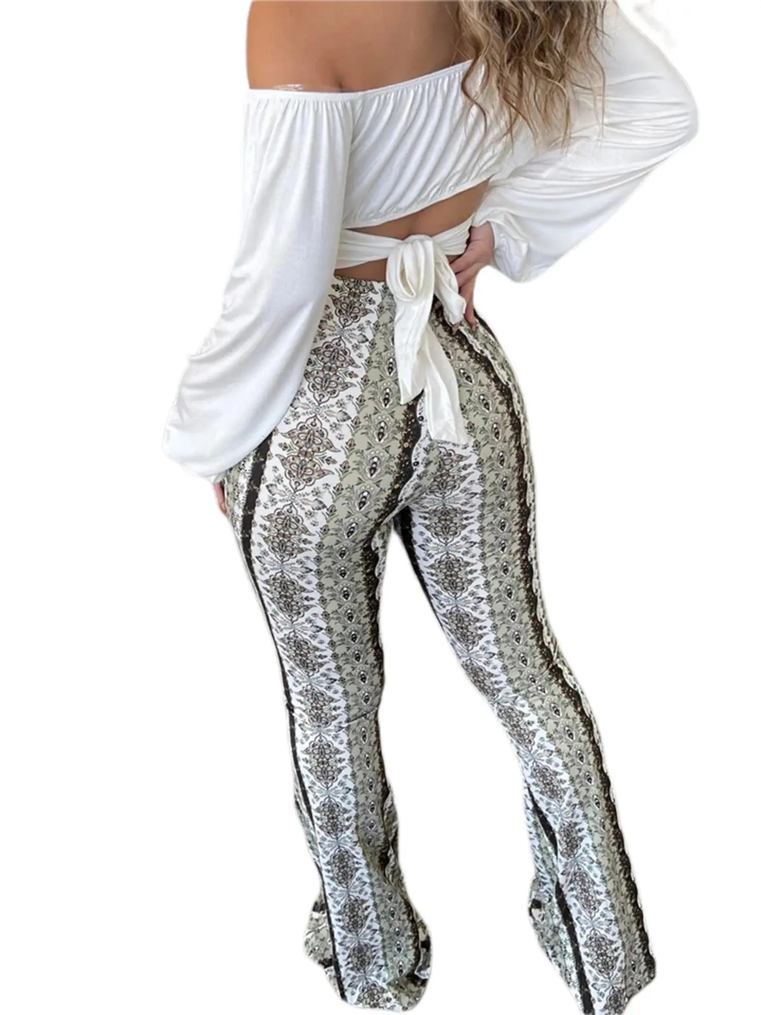 Women's  Flare Ethnic Print Pants - GLR SHOPPING