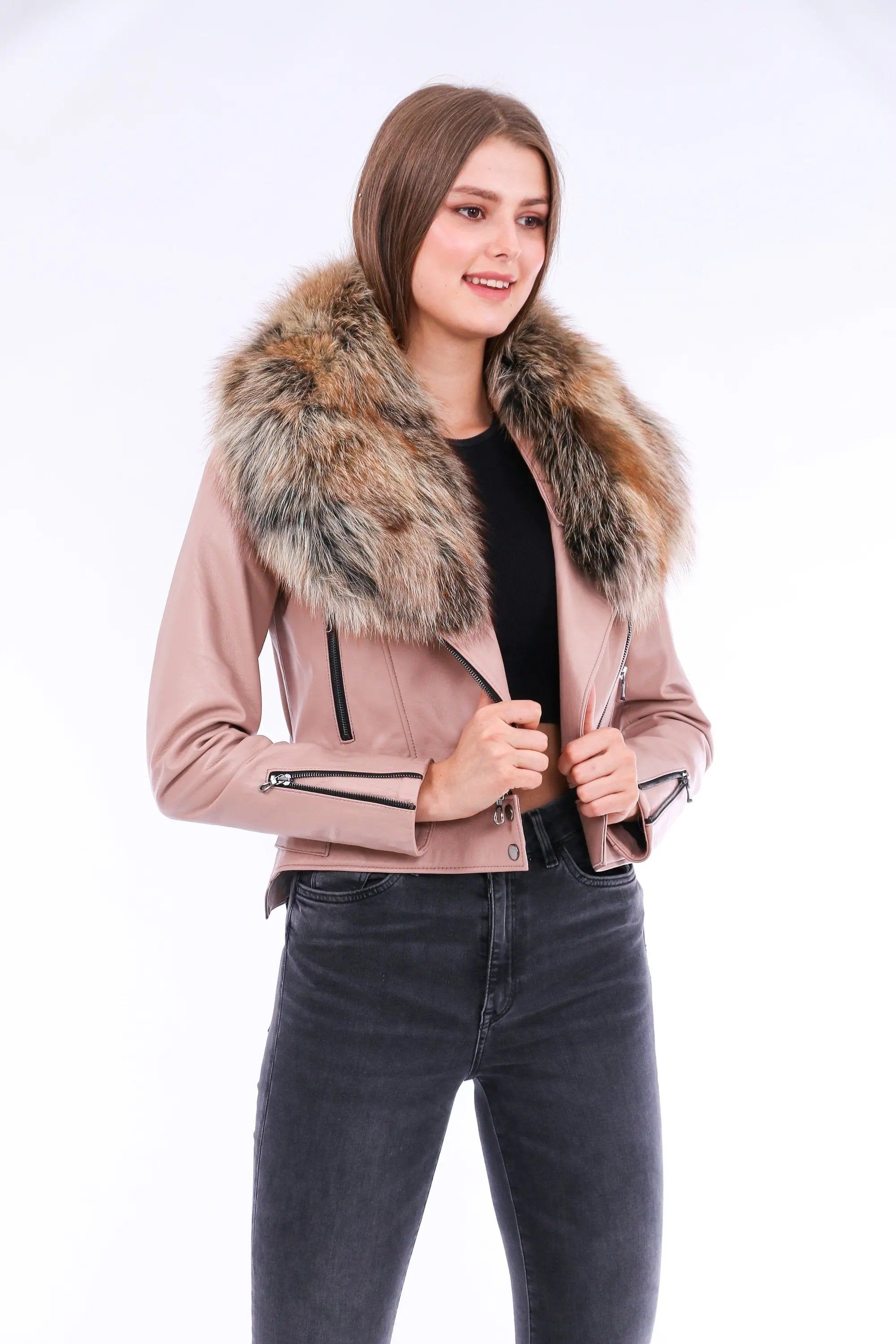 Buttagi Leather Biker Jacket - Pink - GLR SHOPPING
