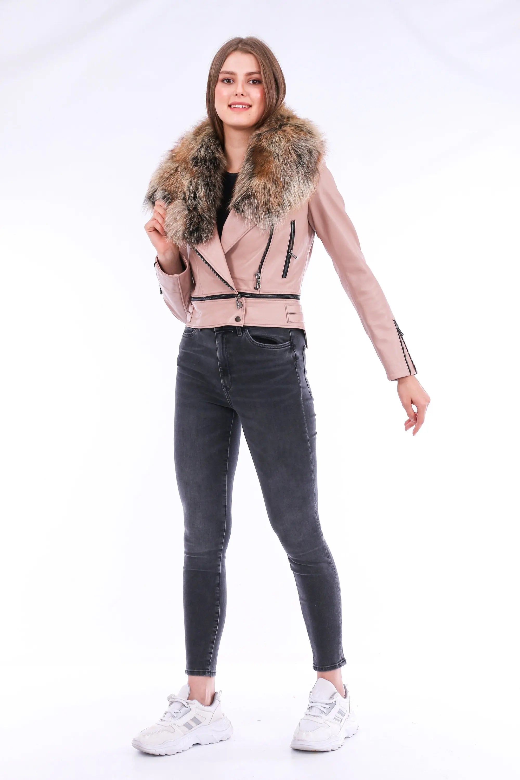 Buttagi Leather Biker Jacket - Pink - GLR SHOPPING