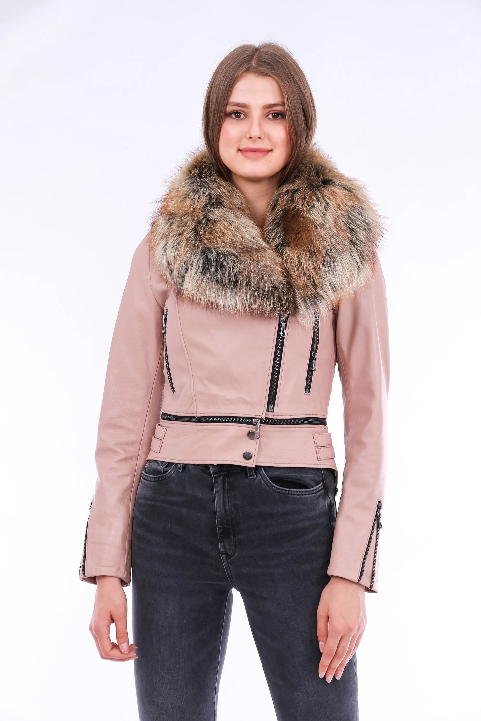 Buttagi Leather Biker Jacket - Pink - GLR SHOPPING