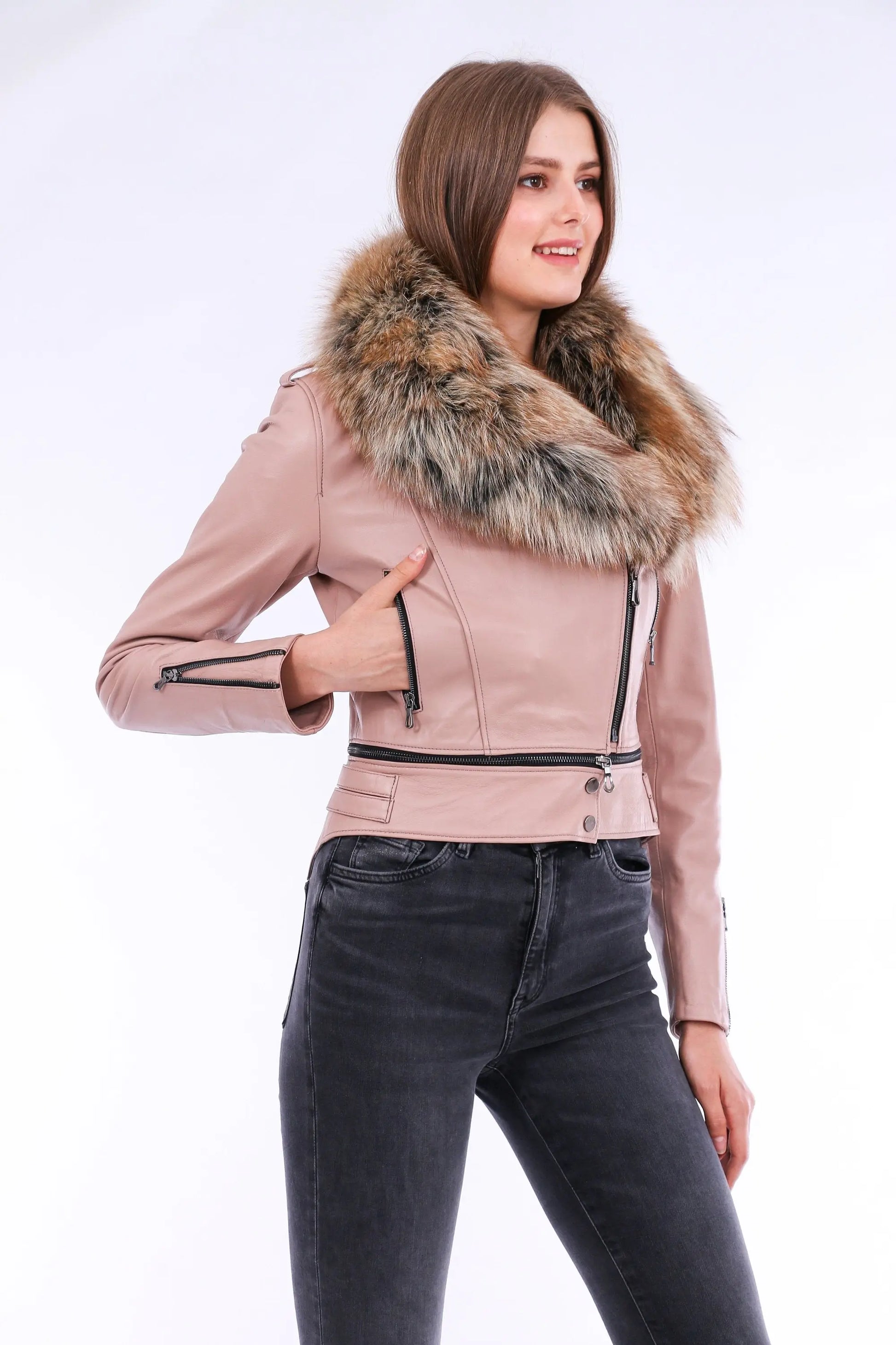 Buttagi Leather Biker Jacket - Pink - GLR SHOPPING