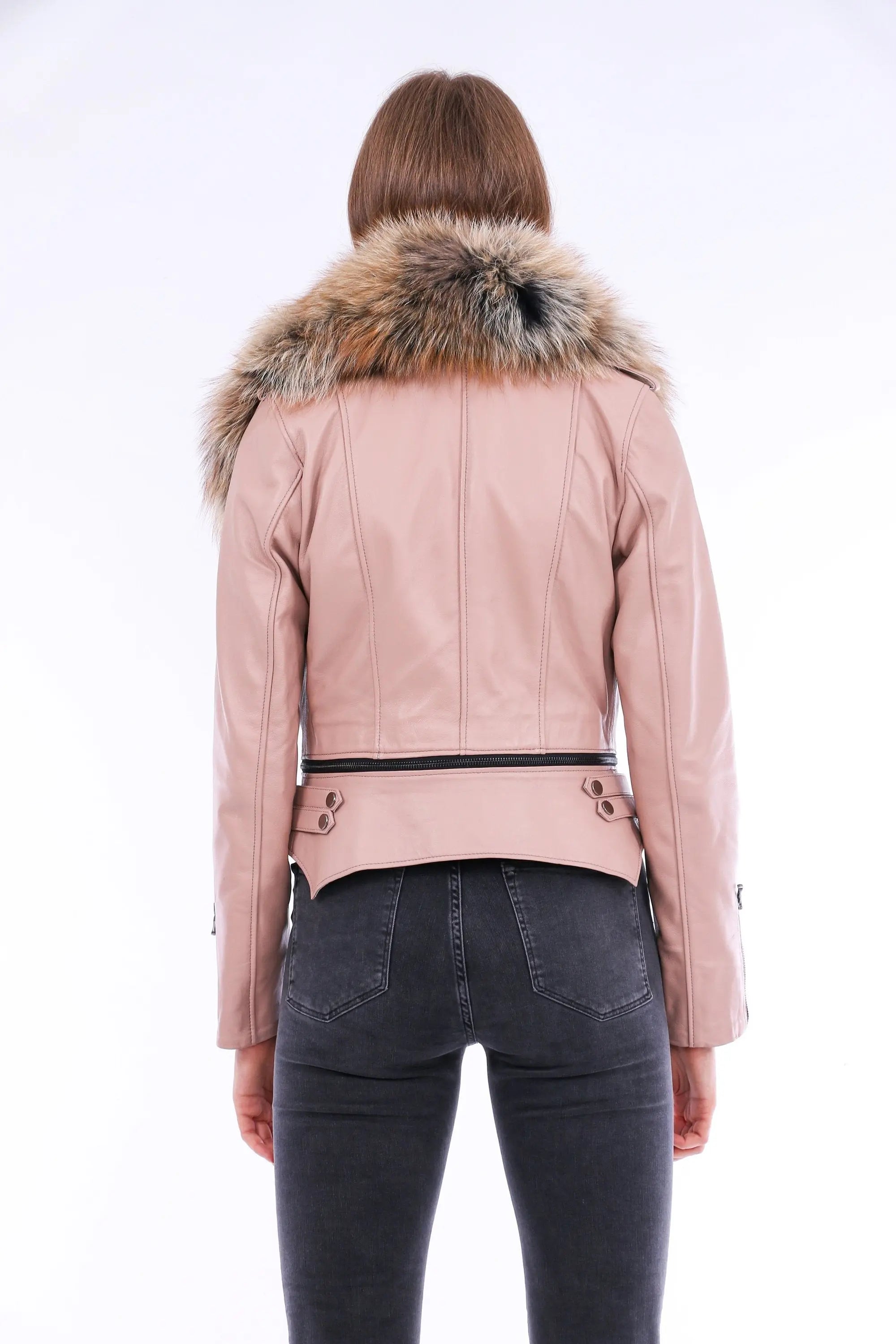 Buttagi Leather Biker Jacket - Pink - GLR SHOPPING