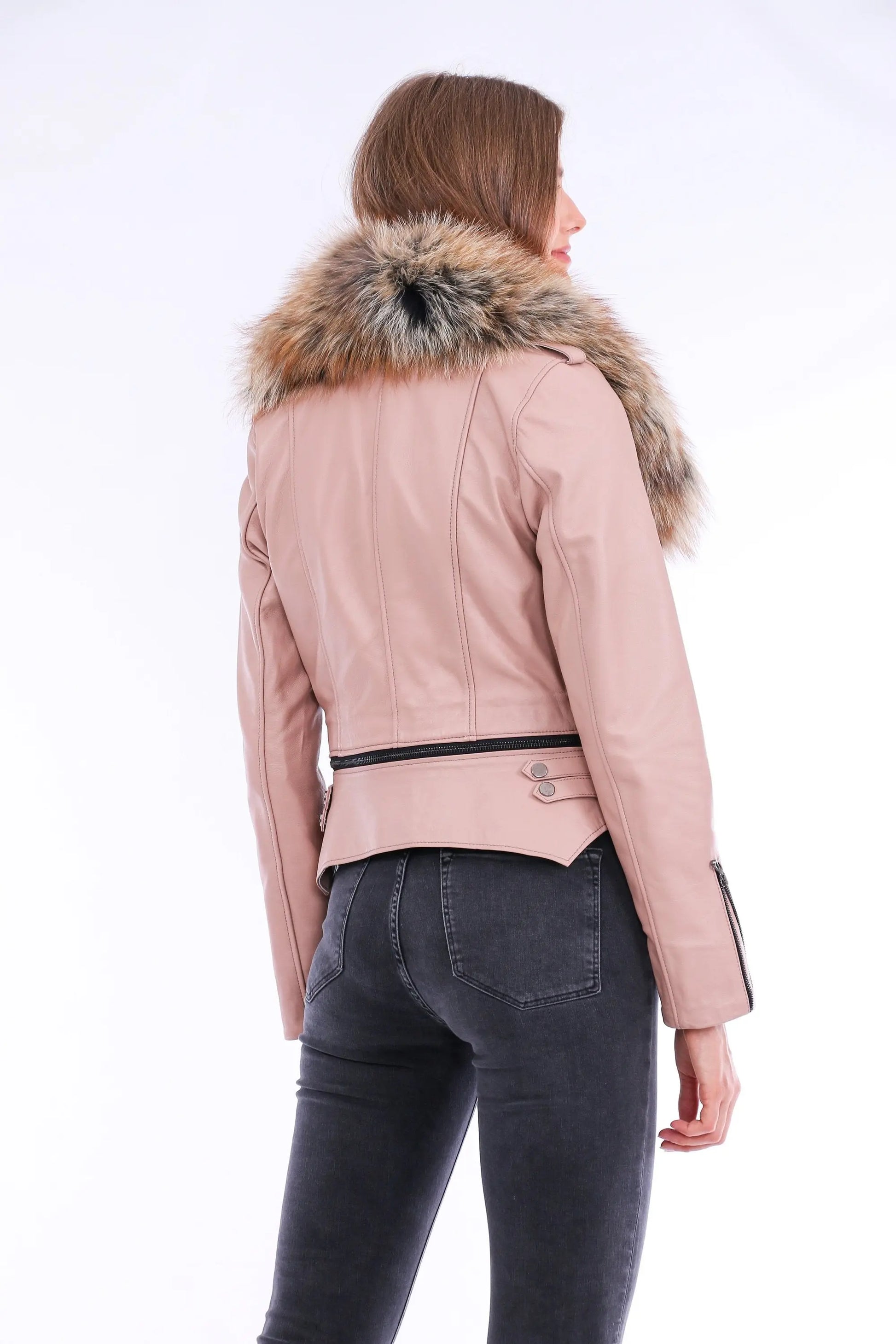 Buttagi Leather Biker Jacket - Pink - GLR SHOPPING
