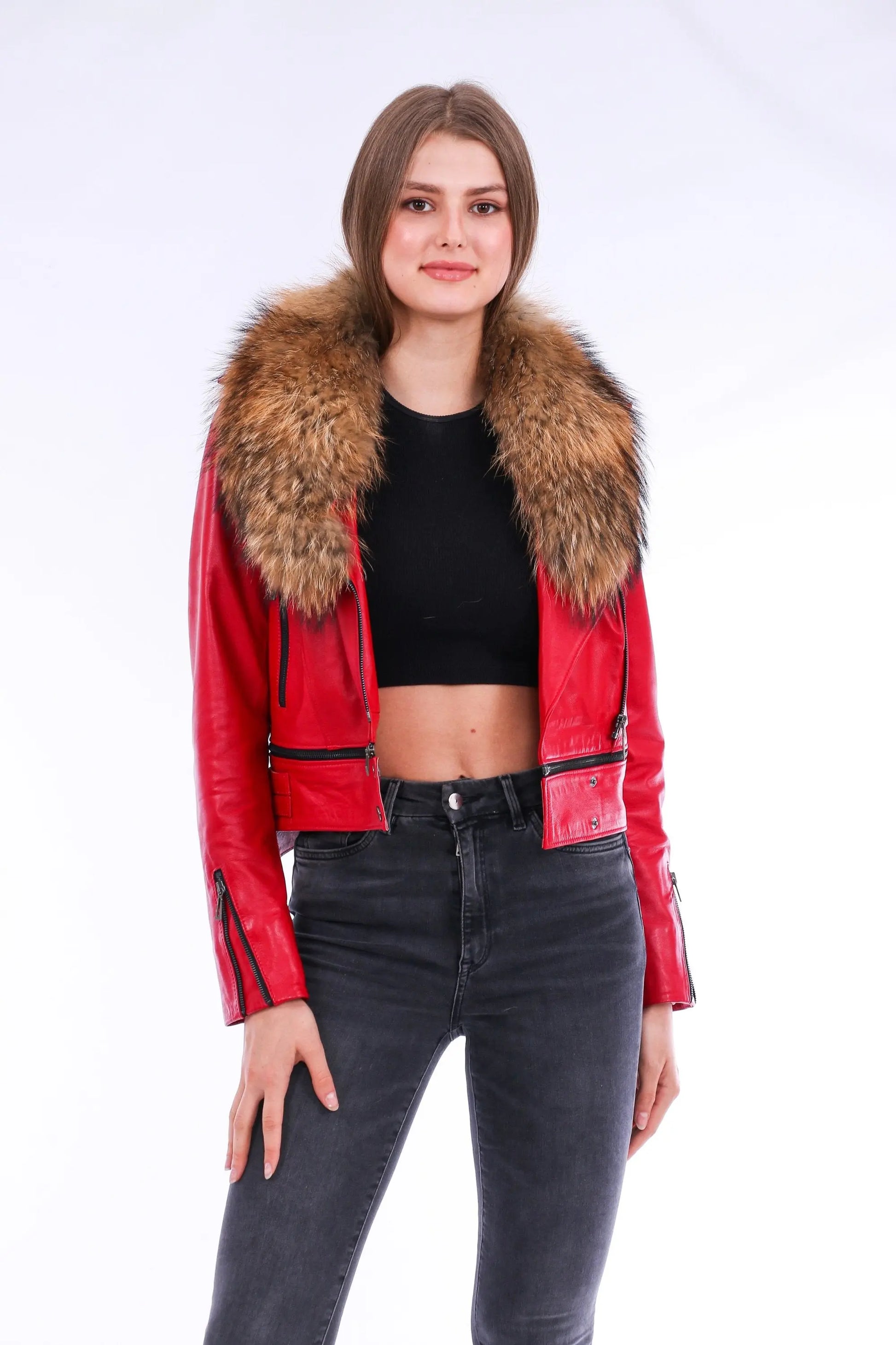 Buttagi Leather Biker Jacket - Red - GLR SHOPPING