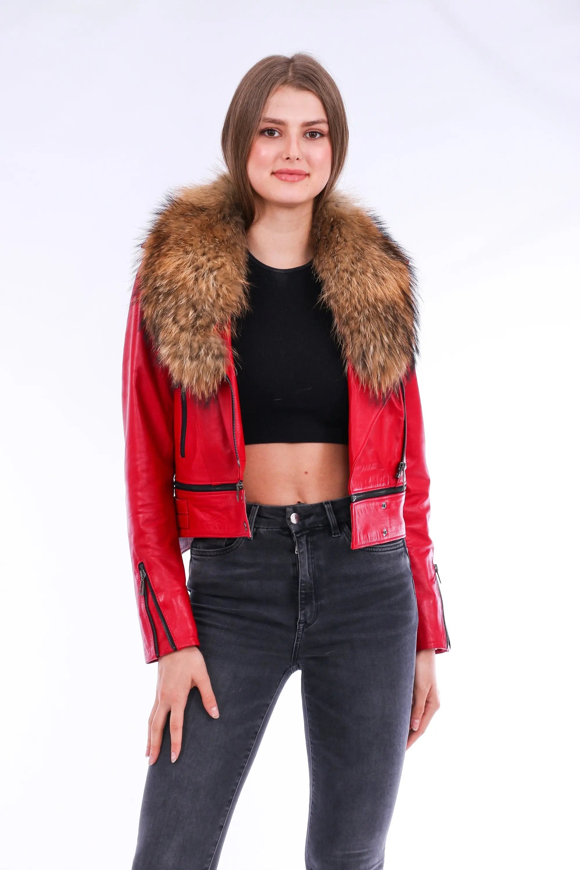 Buttagi Leather Biker Jacket - Red - GLR SHOPPING