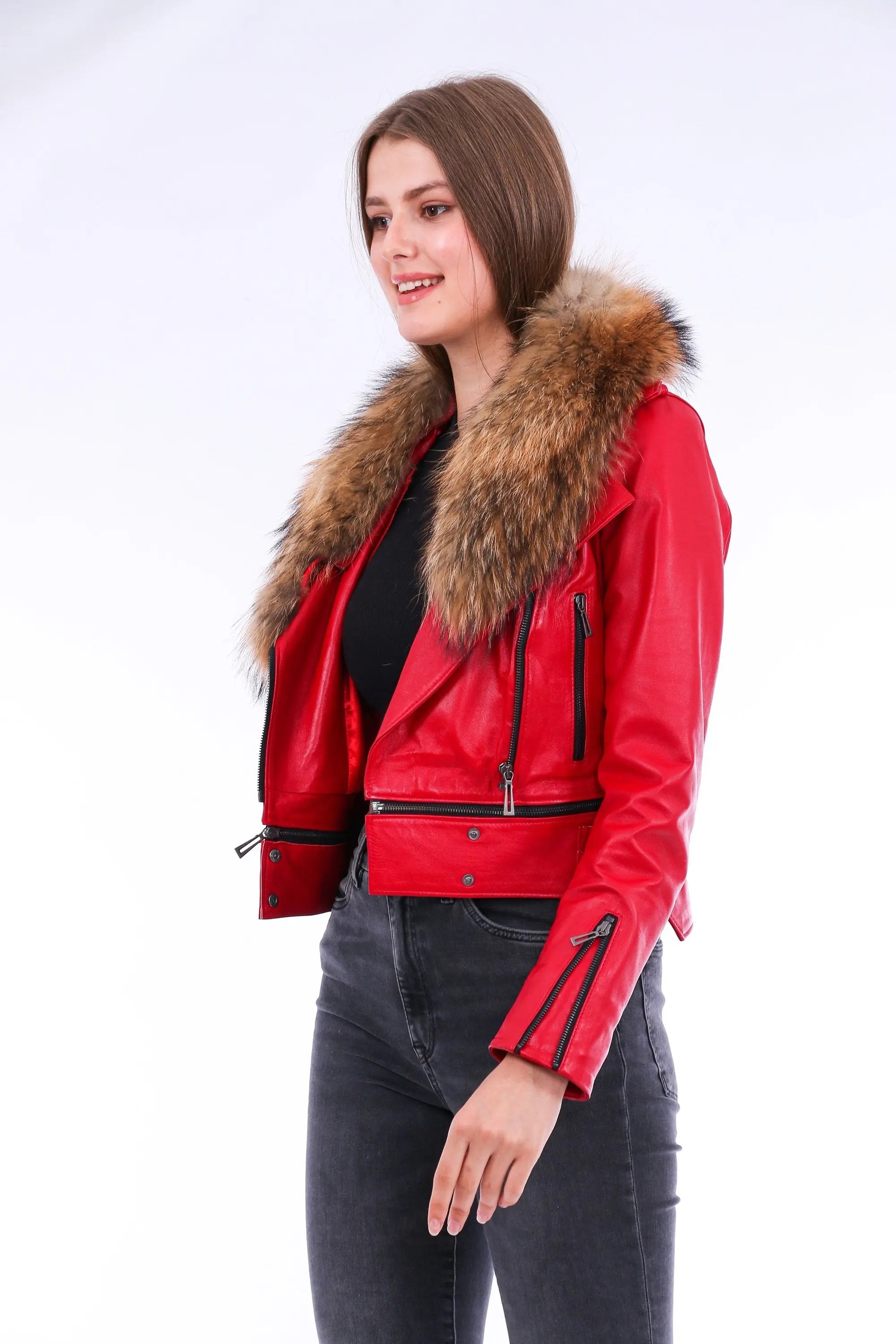 Buttagi Leather Biker Jacket - Red - GLR SHOPPING